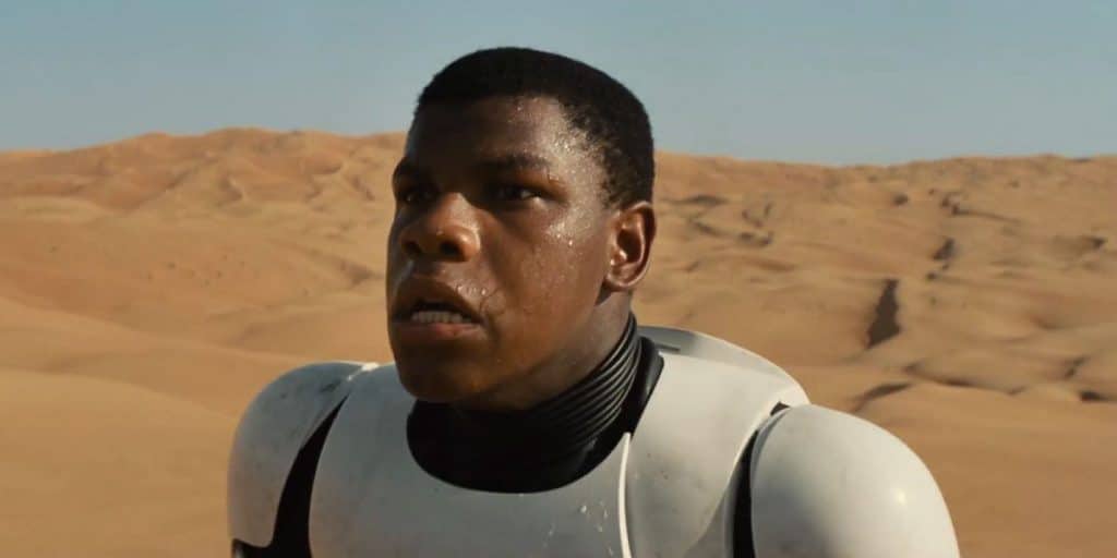 Finn in his stormtrooper armor, sweating bullets.