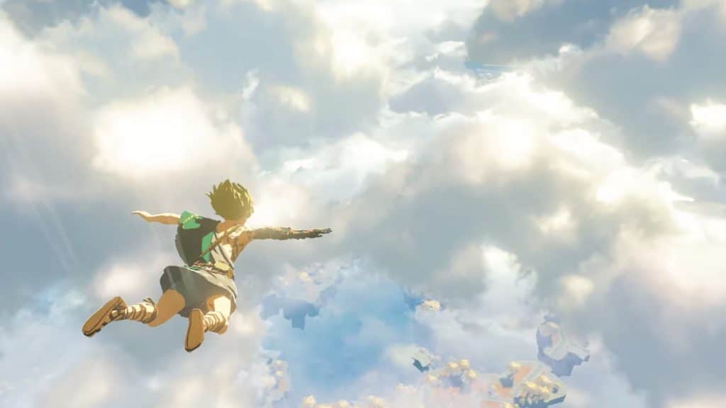 Link falling through the clouds in the new Breath of the Wild 2 trailer.