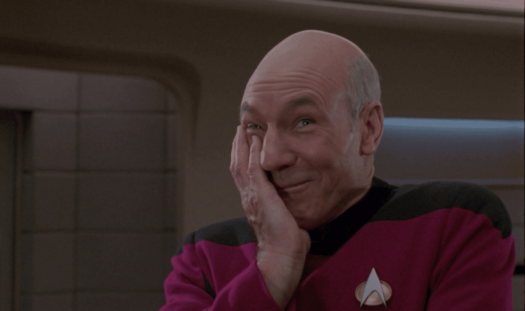 Jean-Luc Picard cracking up.