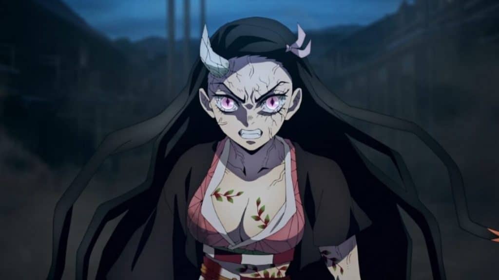 Demon Slayer: Entertainment District Arc Ep. 7 "Transformation" screenshot featuring Nezuko's demon form.