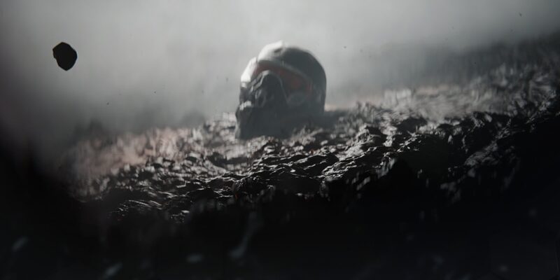 "Crysis 4" announcement trailer screenshot showing a very lonely Prophet's helmet.