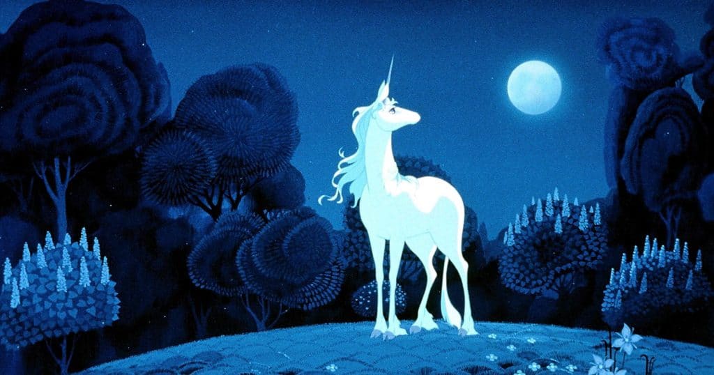 The Last Unicorn staring at the moon