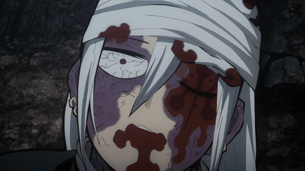 "Demon Slayer: Entertainment District Arc" Ep. 11 "No Matter How Many Lives" screenshot showing showing Tengen's funny face as he ponders the absurdity