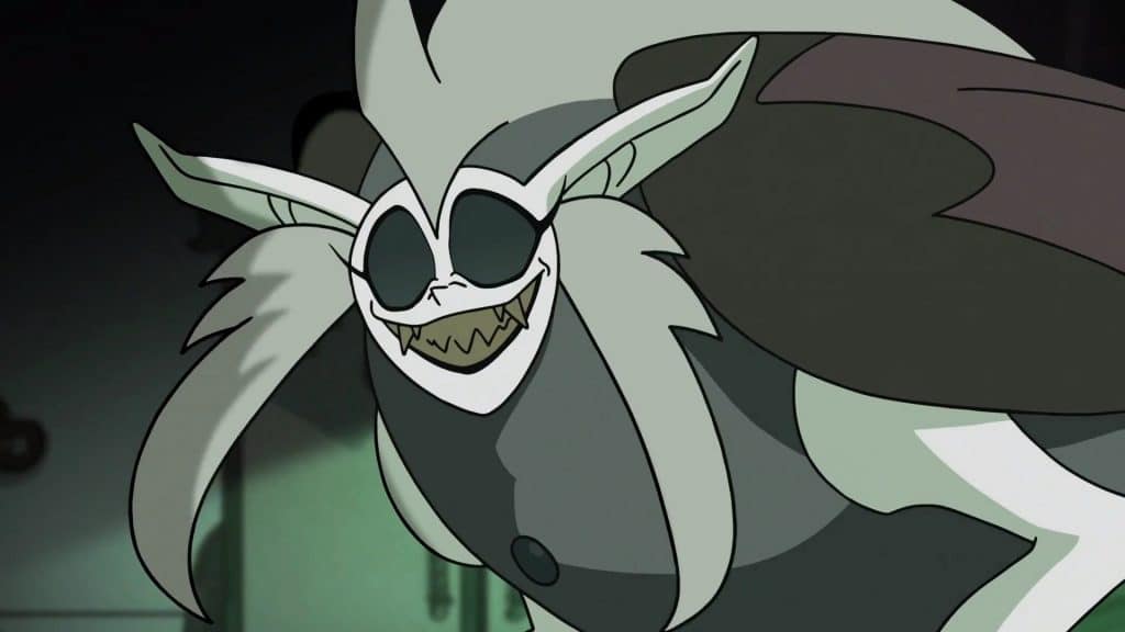 "The Owl House" screenshot showing a cursed Eda grinning a grin of horrors.