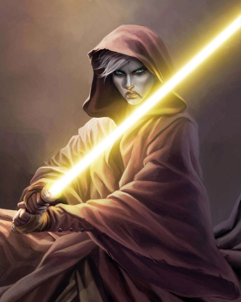 Artwork of Asajj Ventress with her new yellow lightsaber.