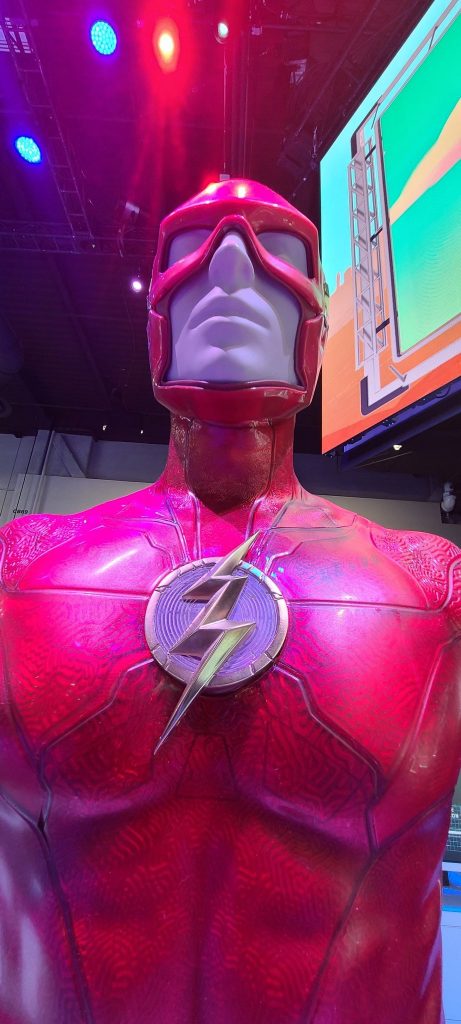 "The Flash" 2023 costume, but with focus on the helmet and chest.