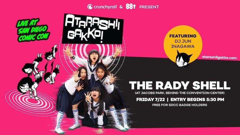 "CRUNCHYROLL AND 88rising PRESENT: CRUNCHYROLL-HIME DANCE PARTY WITH DJ JUN INAGAWA WITH ATARASHII GAKKO!" key art.