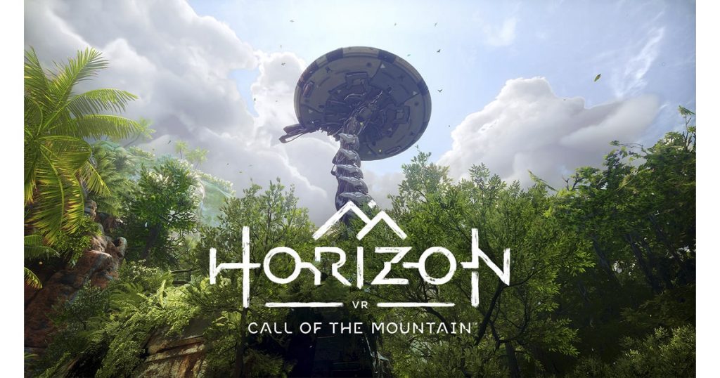 "Horizon Call of the Mountain" teaser trailer screenshot showing the Tallneck from below.