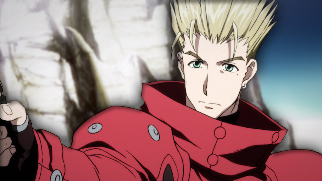 "Trigun: Badlands Rumble" screenshot showing a dead serious Vash without his glasses.