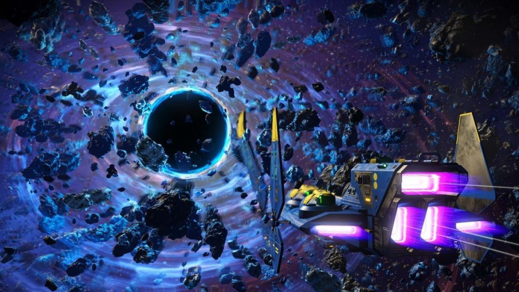 "No Man's Sky" Endurance update screenshot featuring the updated black holes surrounded by debris.