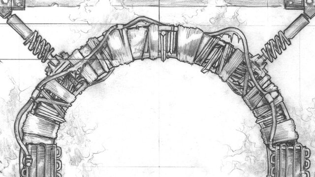 Artist Brentan Harron's concept sketch for Orlin's Stargate. From Stargate SG-1's "Ascension".
