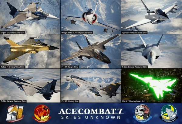 "Ace Combat 7: Skies Unknown ~ 3rd Anniversary Update" skin selection.