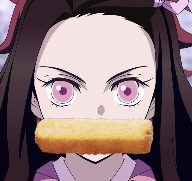 Wendy's Twitter image showing Nezuko from "Demon Slayer: Kimetsu no Yaiba" with a Homestyle French Toast Stick in her mouth in place of her usual bamboo mouthguard/gag.