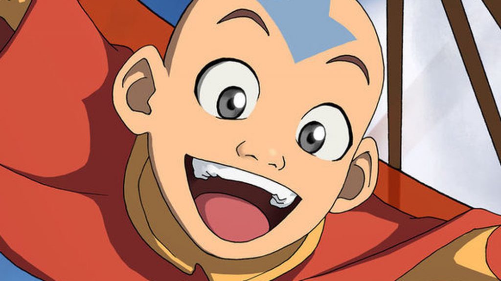 Aang giving an open-mouthed grin.
