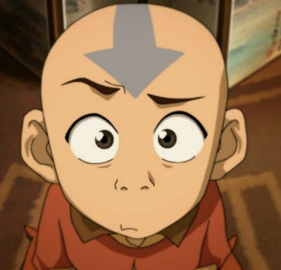 "Avatar: The Last Airbender" screenshot showing Aang with a raised eyebrow and a disappointed/perplexed look.