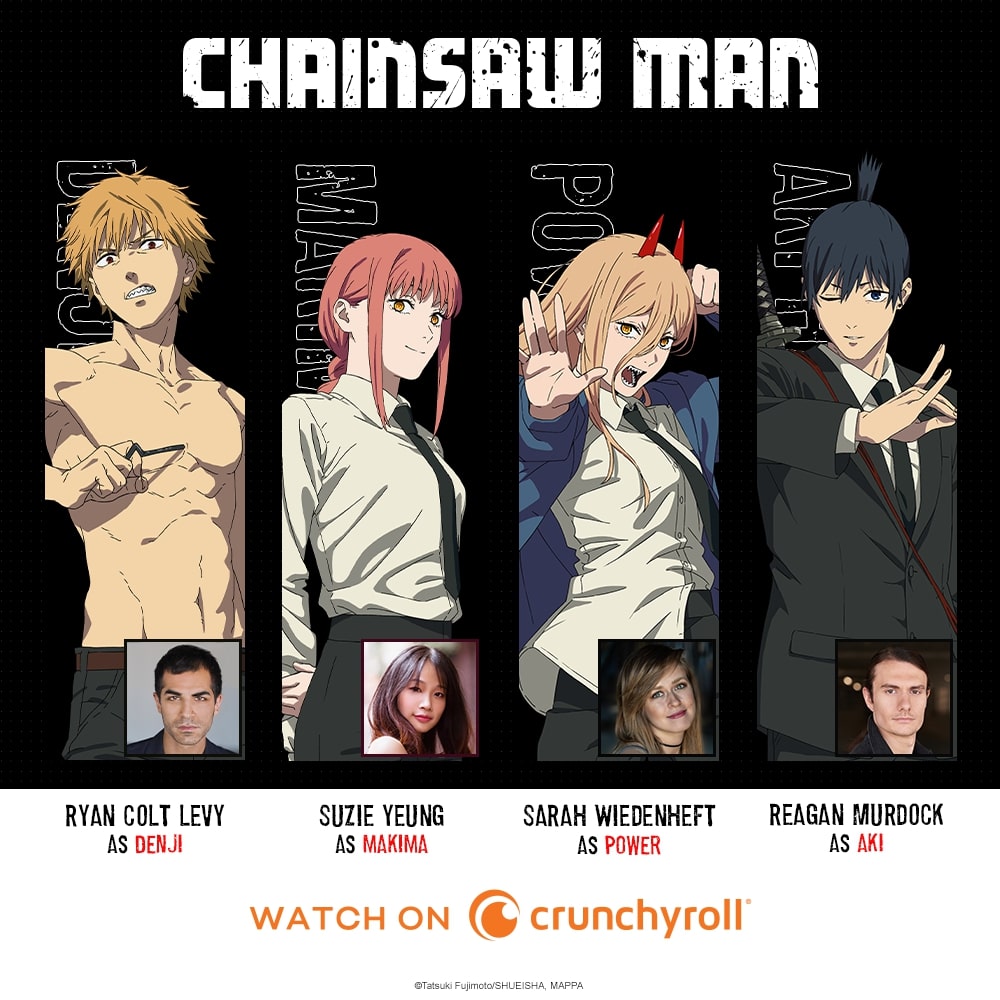 "Chainsaw Man" English dub voice cast art.