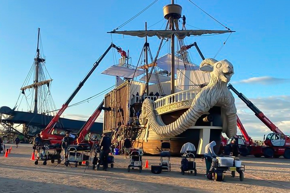 Photo of the "Going Merry" set facing the bow for Netflix's "One Piece"