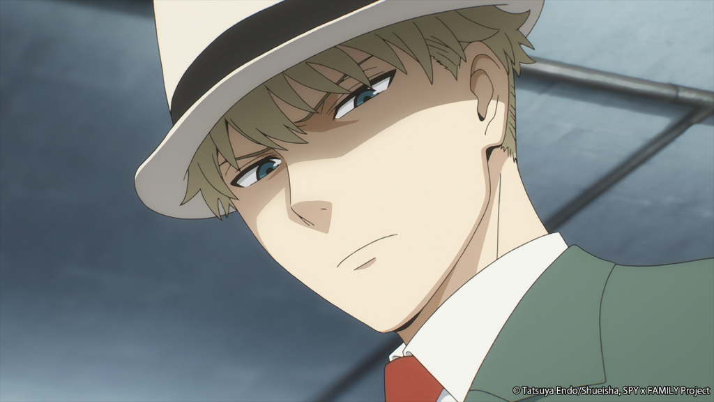"Spy x Family" anime screenshot showing Loid with a hyper-serious look on his face.