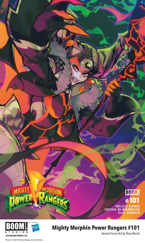 "Mighty Morphin Power Rangers #101" variant cover D art by Rose Besch.
