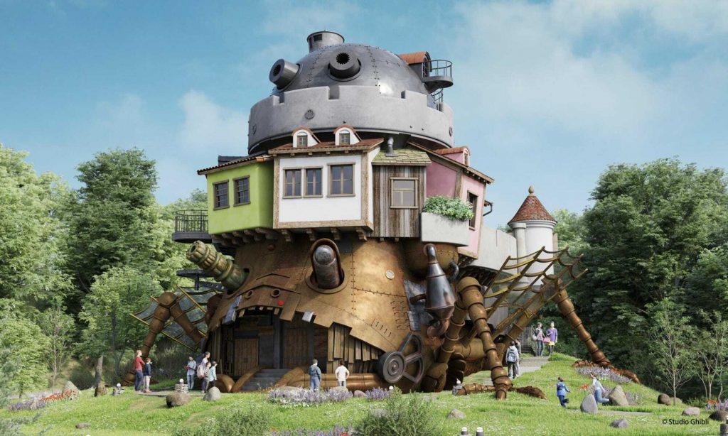 Ghibli Park concept art depicting the life-sized replica of Howl's Moving Castle.