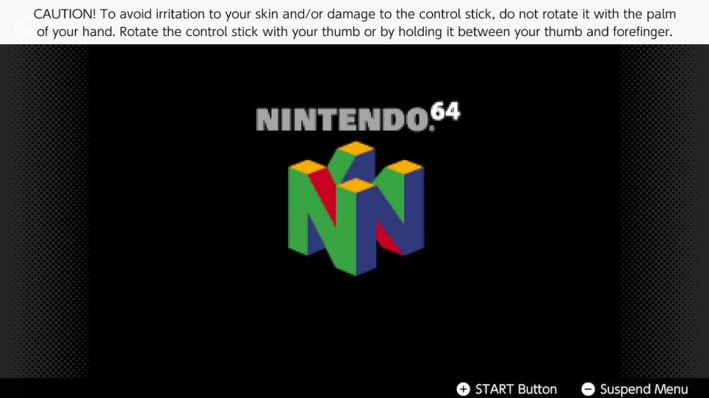 "Mario Party" for Nintendo Switch screenshot showing the Nintendo 64 logo, now with a health warning added to the top of the screen.