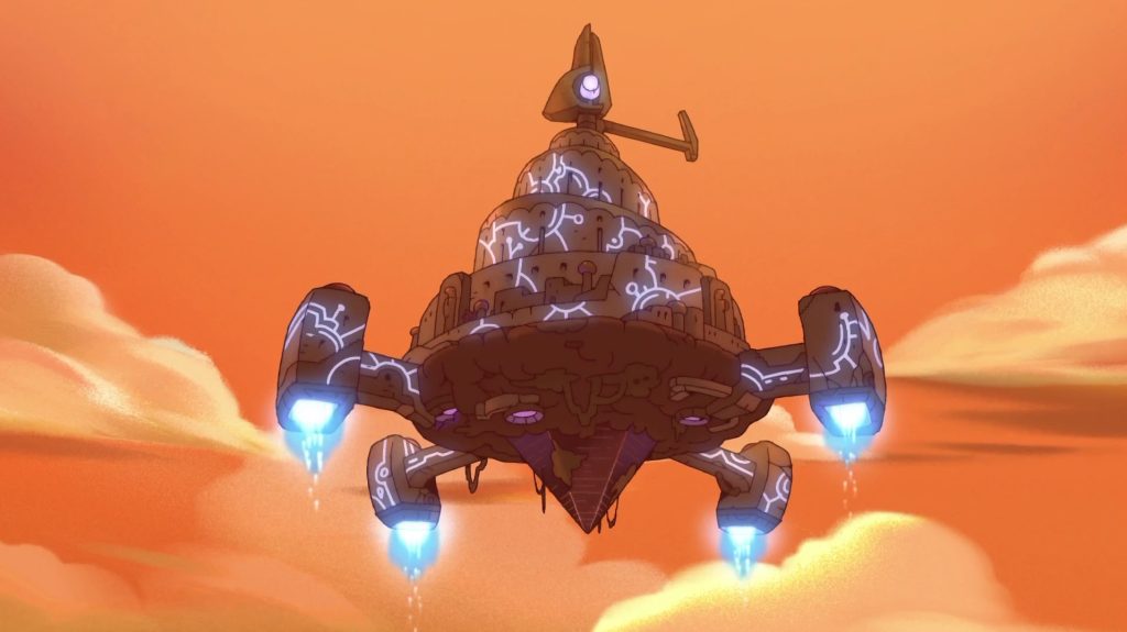 "Amphibia" season 2 screenshot showing Newtopia Castle airborne and ready for some interdimensional invasions.