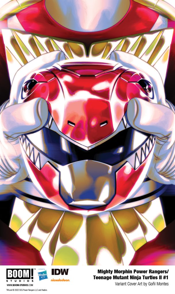 "Mighty Morphin Powers Rangers/Teenage Mutant Ninja Turtles II #1" variant cover art by Goñi Montes.
