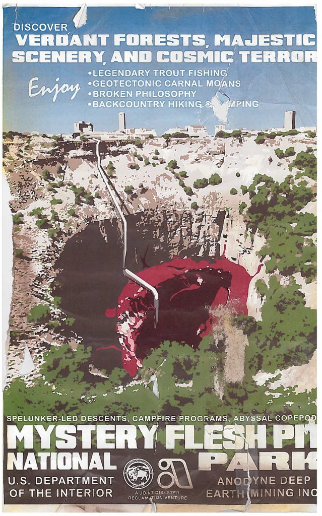 "Mystery Flesh Pit National Park" US Department of the Interior poster by Trevor Roberts.