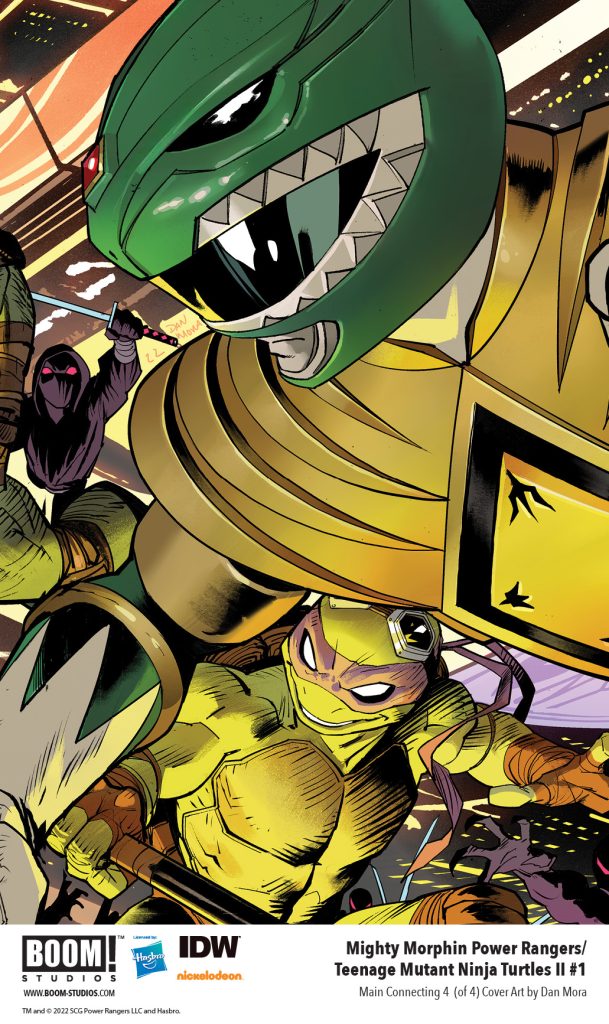 "Mighty Morphin Power Rangers/Teenage Mutant Ninja Turtles II #1" main connecting 4 (of 4) cover art by Dan Mora.