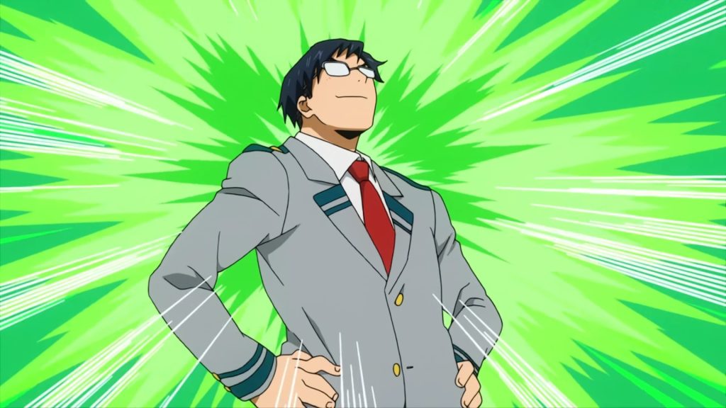 "My Hero Academia" screenshot showing a very proud Tenya Iida undoubtedly about to give us a lecture.