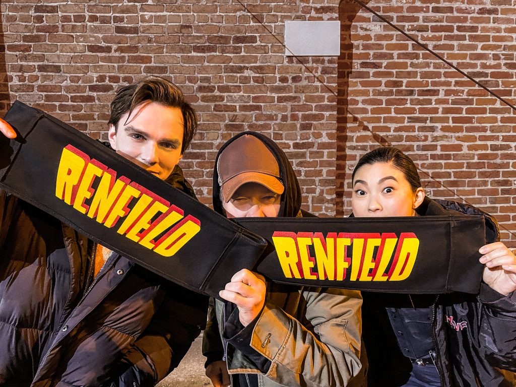 "Renfield" image featuring from left to right: Nicholas Hoult, Crhis McKay, and Awkwafina.