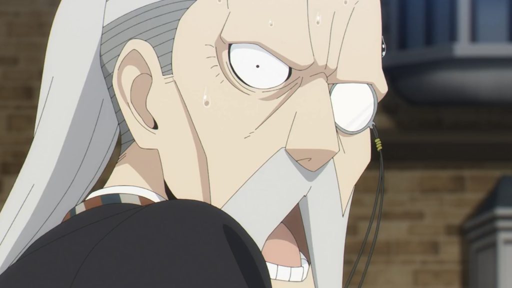 "Spy x Family" anime screenshot showing Henry Henderson in a panic when he realized that the animal stampede wasn't a stunt.