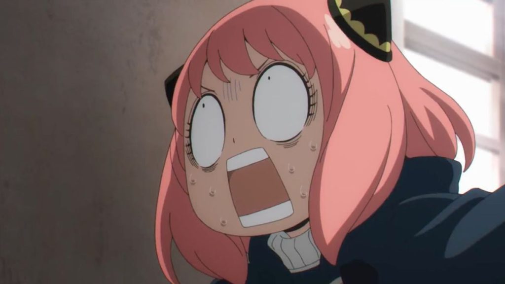 'Spy x Family' anime screenshot showing Anya staring in shock at how un-bomb-like an actual bomb is compared to her cartoons.