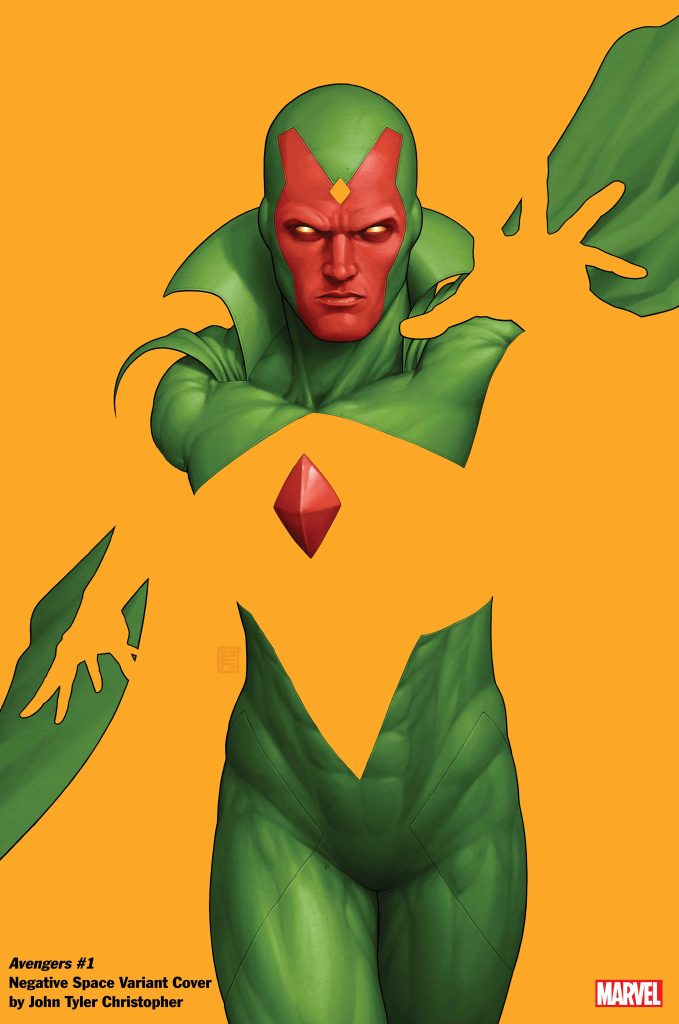 VISION DEFIES REALITY IN JOHN TYLER CHRISTOPHER'S AVENGERS #1 NEGATIVE SPACE VARIANT COVER!