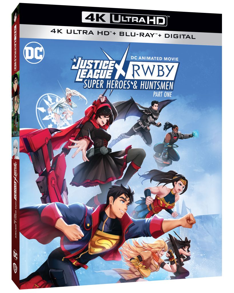 'Justice League x RWBY: Super Heroes & Huntsmen, Part One' 4K Ultra HD + Blu-ray + Digital 3D box art.