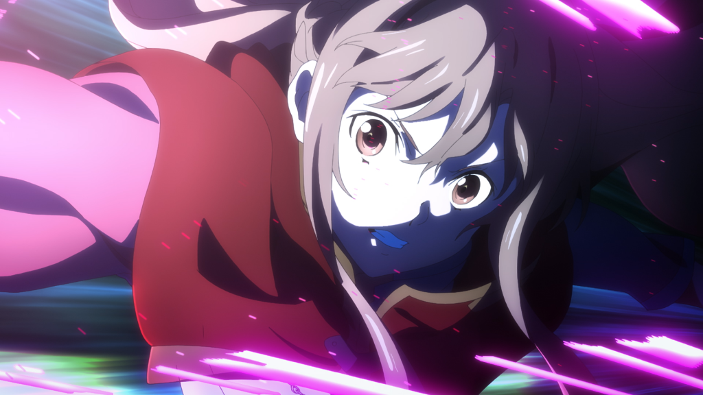 'Sword Art Online the Movie -Progressive- Scherzo of Deep Night' screenshot showing Asuna in the middle of a Sword Skill.