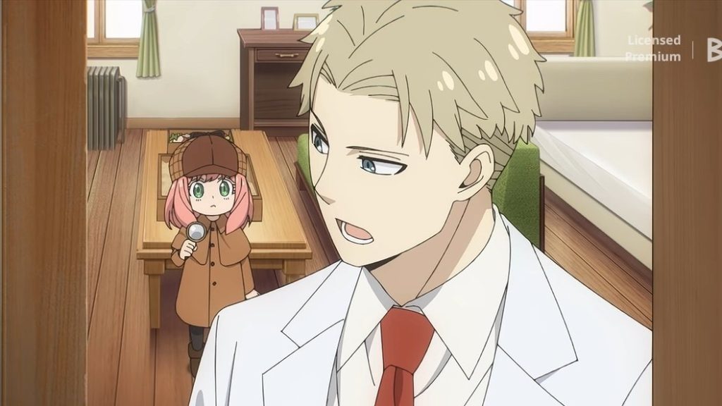 'Spy x Family' anime screenshot depicting Loid having to leave Great Detective Anya in his office while he's going to see a patient.
