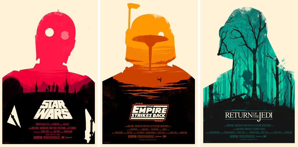'Star Wars' original trilogy Mondo posters by Olly Moss.