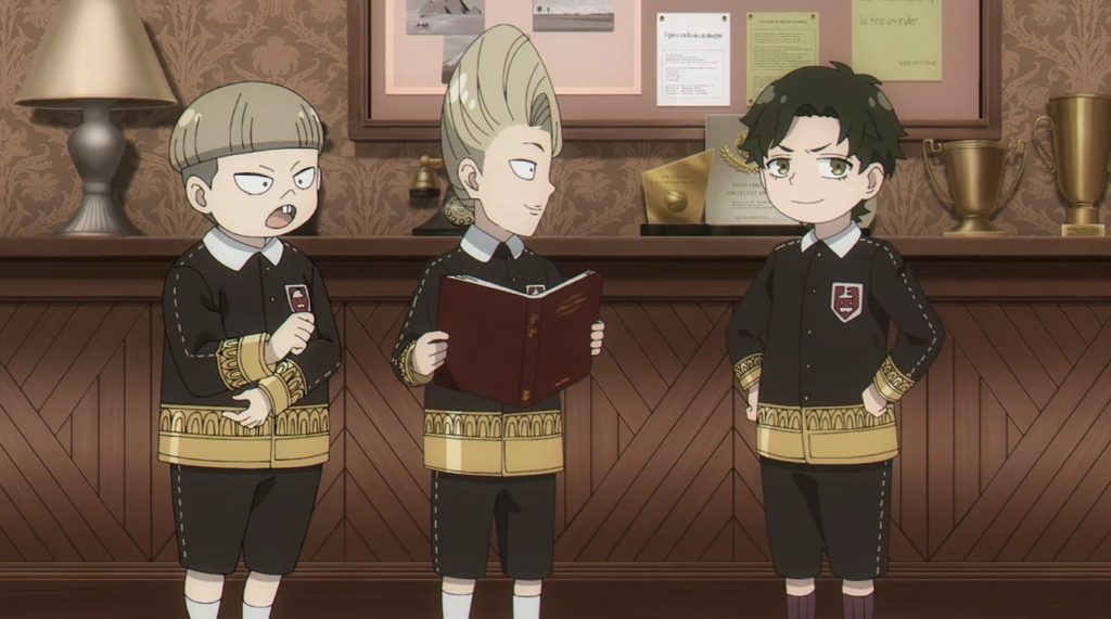 'Spy x Family' anime screenshot depicting Emile, Ewen, and Damian in a row.