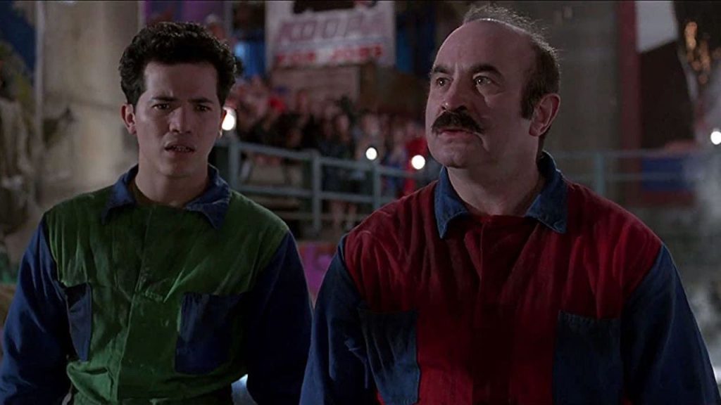 'Super Mario Bros.' screenshot depicting Luigi (played by John Leguizamo) and Mario (played by Bob Hoskins).