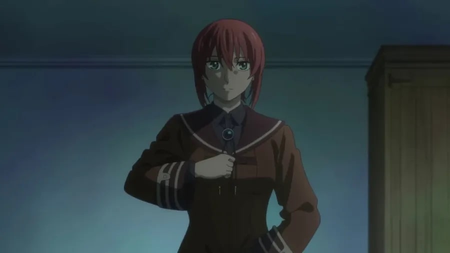 'The Ancient Magus' Bride season 2' Ep. 1 "Live and let live. II" screenshot depicting Chise in her new College female uniform.