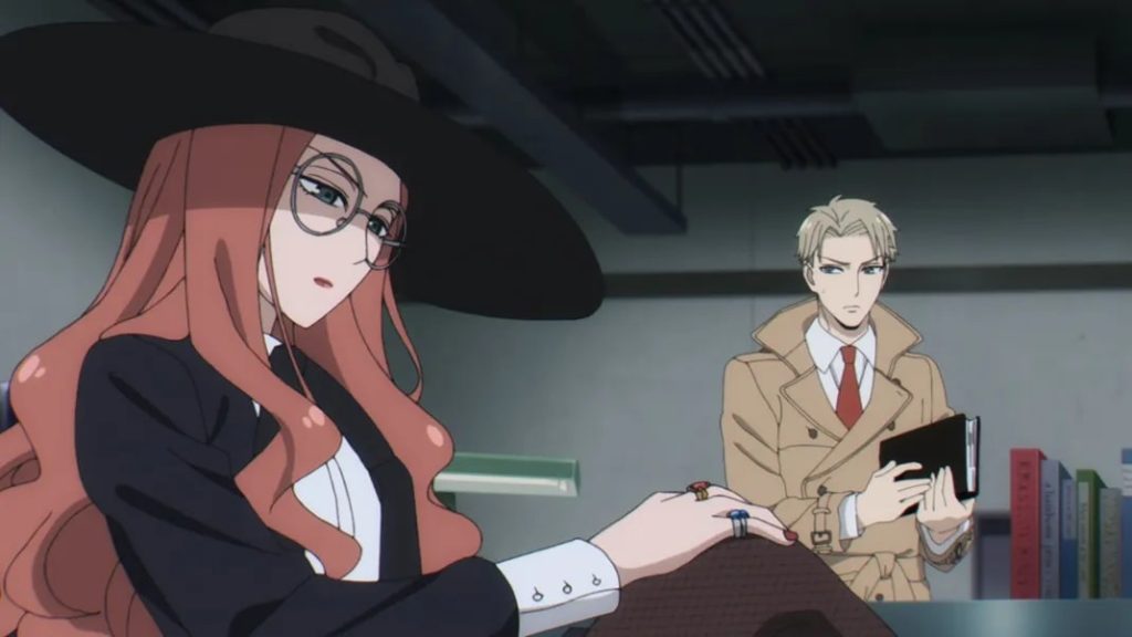 ''Spy x Family" anime screenshot depicting Sylvia Sherwood briefing Loid and looking very neat and organized.