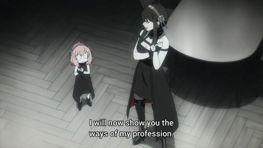 'Spy x Family' anime screenshot depicting Yor in an imagine spot about taking Anya out on an assassination job.
