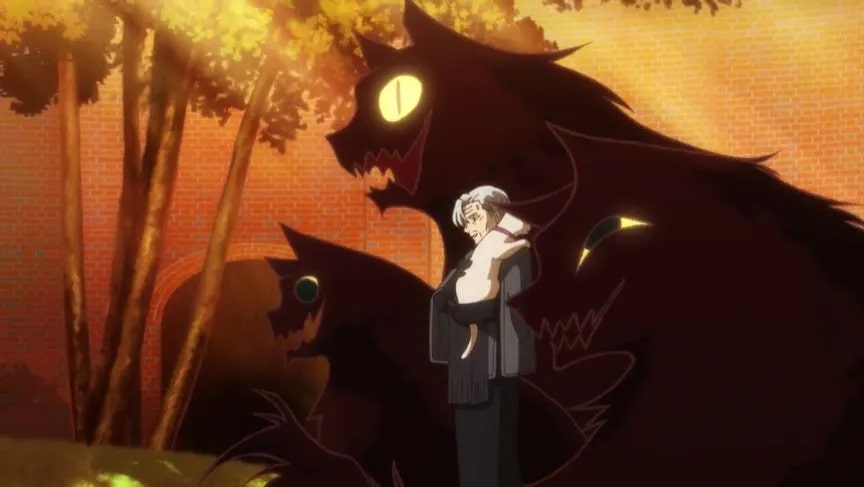 The Ancient Magus' Bride season 2 Ep. 12 "A small leak will sink a great ship. II" depicting President Liza Quillyn with her house kitties in their true forms.