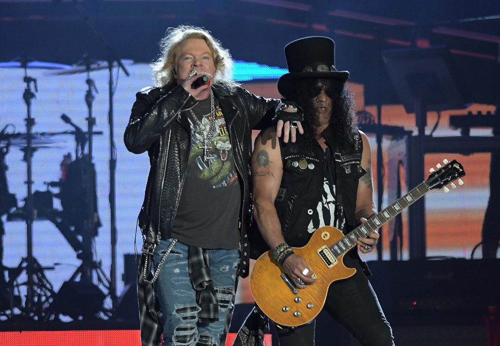 Axl Rose and Slash on stage with Guns N' Roses