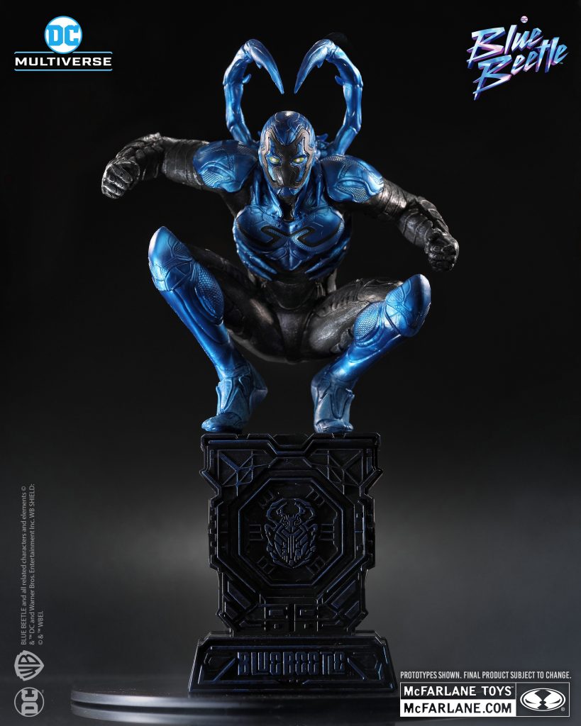 Blue Beetle 12” Resin Statue featuring high-end deco with sculpt details.