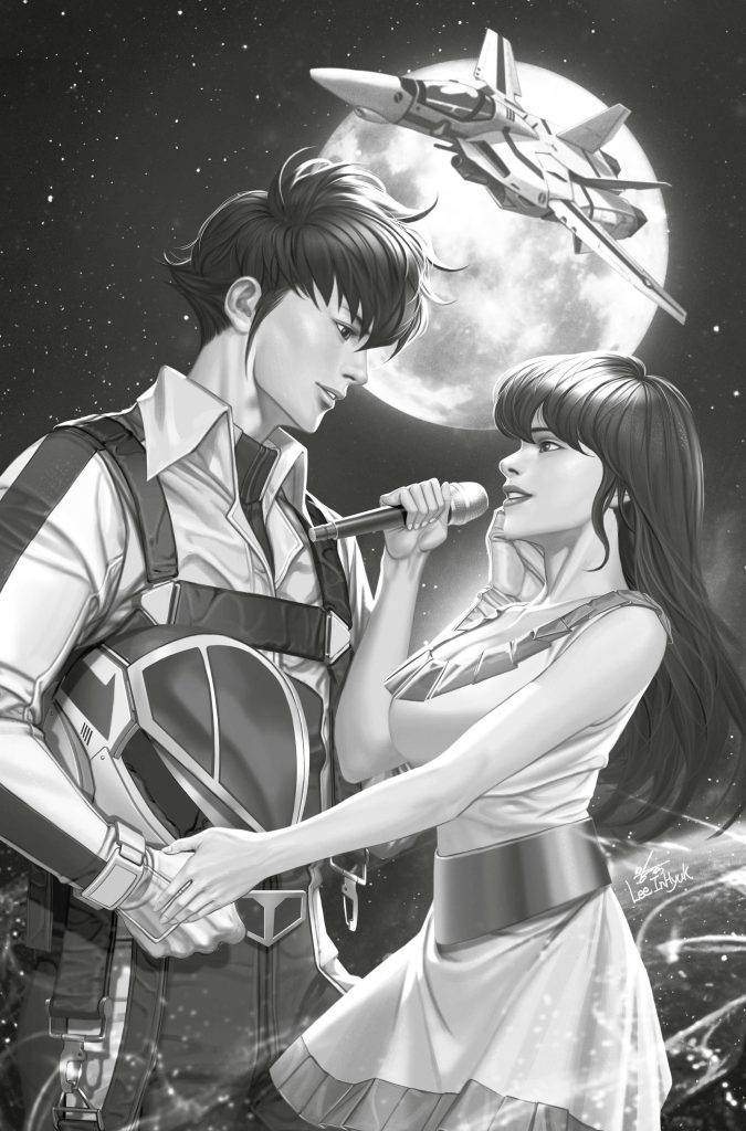 Robotech: Rick Hunter #1 black and white cover art by InHyuk Lee.