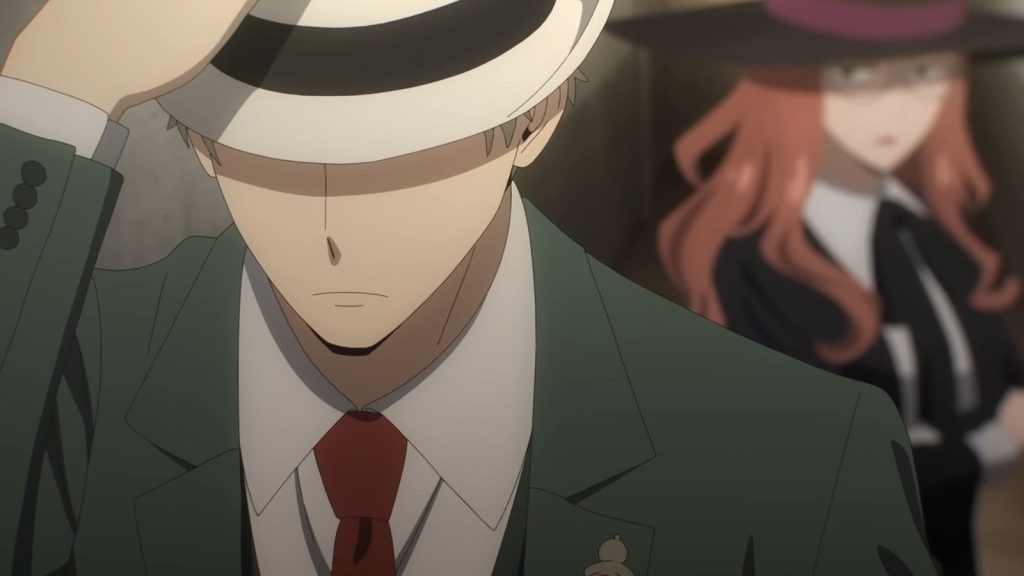 Spy x Family anime screenshot depicting Loid with a shadowed face walking away from his WISE handler.
