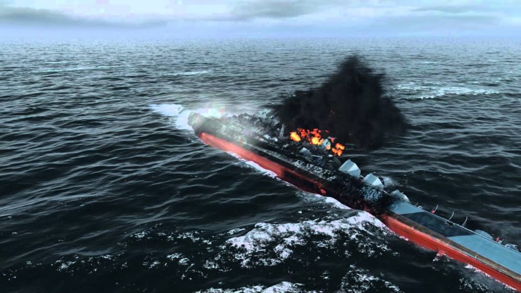World of Warships screenshot depicting a sinking destroyer.