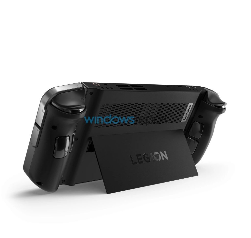 Lenovo Legion Go rear with kickstand deployed.